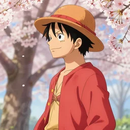 “ a portrait of luffy at a sakura tree, side shot, by shunji dodo, 8 k resolution, photo, high quality ”