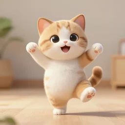 a cute kitty cat doing a little dance while smiling, cute, adorable, wholesome, highly detailed, 4 k, 8 k, photorealistic