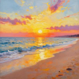 a beautiful vibrant painting of beach at golden hour sunset, by greg rutkowski, jakub rozalski by beeple by dan mumford, xray melting colors!!