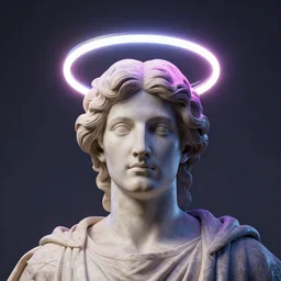 a neon ring on the head of a renaissance statue, 3 d render