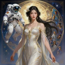 jun ji hyun as portrait of the goddess of the sky, d & d, fantasy, intricate, elegant, highly detailed, digital painting, artstation, smooth, sharp focus, illustration, art by artgerm and greg rutkowski and alphonse mucha, technomancer astronaut with an epic cosmic background in the style of erak note, eddie mendoza, christophe young, craig mullins, evan lee, silvain sarrailh, dao trong le, kan liu, character design, trending on artstation