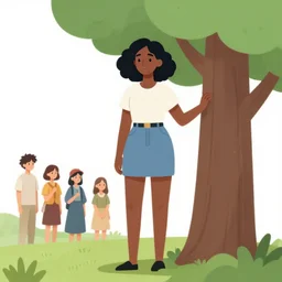 single african girl standing close to a tree, clean cel shaded vector art. shutterstock. behance hd by lois van baarle, artgerm, helen huang, by makoto shinkai and ilya kuvshinov, rossdraws, illustration