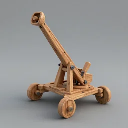 a catapult with multiple launchers, 3D model, octane render, wooden