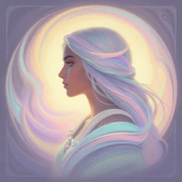 side profile centered painted portrait, maya ali, wind wizard, gloomhaven, matte painting concept art, art nouveau, beautifully backlit, swirly pastel color lines ripples, pastel colors, aesthetic octane render, 8 k hd resolution, by ilya kuvshinov and cushart krentz and gilleard james