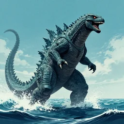kaiju rising from the ocean, in the style of todd lockwood