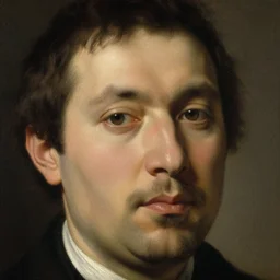 close up portrait of a man with a double chin, staring directly, oil on canvas, old master painting