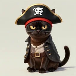 black burmese cat in pirate clothes, grumpy, artstation, fantasy