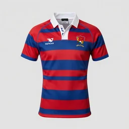 a red and blue striped rugby shirt