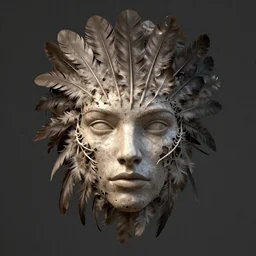 Face made of feathers. Сoncept art, Dan Mumford, Greg Rutkowski, Quixel Megascans, octane render, 16k, 8k, photoillustration, RTX