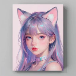 girl portrait with cat ears, cyber princess, head and shoulders, matte print, pastel palette, neon highlights, digital art, cute, digital painting, fan art, very elegant, pixiv, by Ilya Kuvshinov, daily deviation, masterpiece portrait, trending on artstation, IAMAG