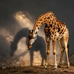 giraffe with its tongue touching the ground