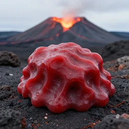 realistic highly detailed elegant red volcanic geoid slime in a active volcano
