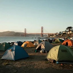 Cyberpunk homeless camp scene, San Francisco