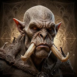 full portrait of an orc of fractals and patterns, wrinkled face, sharp tusks, hyper - detailed, background intricate and detailed, ornate 8 k gorgeous intricate detailed, octane render, backlit, global illumination