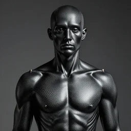 a human being with carbon fiber skin,