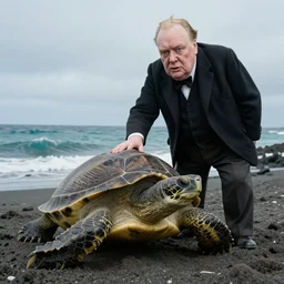 An astonished Winston Churchill discovers the first turtle ever in Galapagos, national geographic, BBC, XF IQ4, f/2.5, ISO 200, 1/160s, 8K, RAW, unedited, face retouched