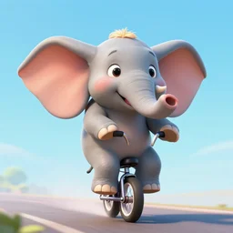 an excited cute big eyed elephant riding a unicycle in the style of pixar, digital art, 3 d render, 8 k, stunning detail, octane