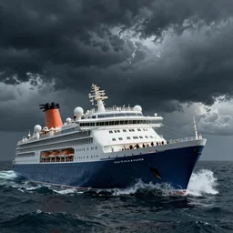 the cruise ship lies on its side at sea, sinken, dark, thunderstorm unreal engine Hight detailed An epic fantastic realism dinamic lighting