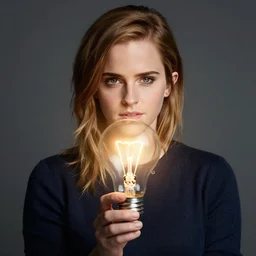 an ultra realistic photograph of emma watson as a lightbulb