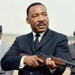 martin luther king jr holding a rifle, photorealistic
