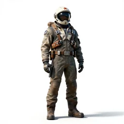 weathered star pilot in flight suit, high detail digital art, full body, standing, isolated on a pure white background, centered, whole figure in frame, sharp focus, studio lighting