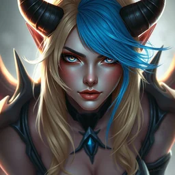 portrait of a beautiful blonde demon with blue hair, by ross tran and artgerm