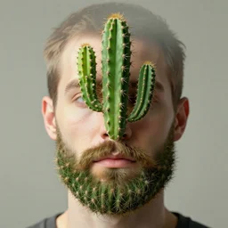 cactus grown on man's face instead of beards, digital art, award winning