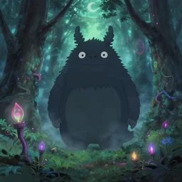 monster lost in the heart of the forests, by ghibli and atey ghailan, a neon graveyard, mist, fog
