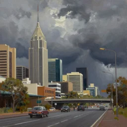 australian city oil painting storm