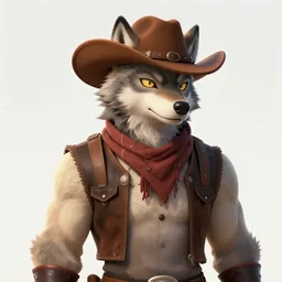 character portrait icon of the anthro male anthropomorphic wolf fursona wearing cowboy outfit wild west desperado character design by charlie bowater, ross tran, artgerm, and makoto shinkai, detailed, soft lighting, rendered in octane