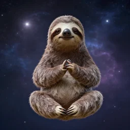a zen sloth levitating while meditating, cinematic lighting, hyperrealism, highly detailed, intricate details, sharp focus, celestial