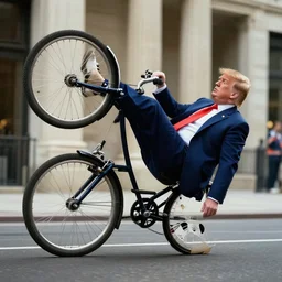 cinematic artwork of donald trump falling off a bicycle, artwork by rutowski, realistic, 4 k, masterpiece