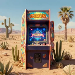 80s outdoor retro arcade, videogames, desolate, desert oasis vegetation:: Simon Stålenhag and beeple and James Gilleard and Justin Gerard :: ornate, dynamic, particulate, intricate, elegant, highly detailed, centered, artstation, smooth, sharp focus, octane render, 3d