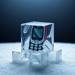 photo of nokia phone inside ice cube