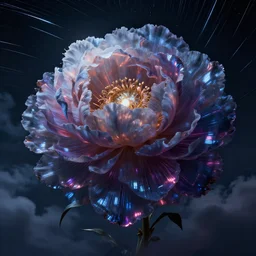 detailed fantastic flowers by artstation jaime jasso, dark night, cyberpunk, neon lights, reflections ray, tracingstar trails, dramatic light, fluffy clouds, digital painting, igh detailed, 8 k render, perfect shape, hyperrealistic