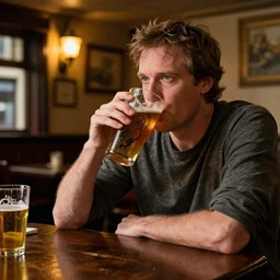 jordan peterson drinking a delicious pint in a english - style pub, warm lighting, cozy, inviting, photo realistic, cinematic lighting, pen and ink, intricate line
