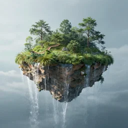 island floating in the sky, water flowing down