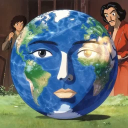 scientific diagram of the earth as a human face, anime film still from the an anime directed by katsuhiro otomo with art direction by salvador dali, wide lens