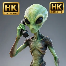 an angry alien on the phone, photorealistic, 3d render, award winning render, unreal engine, octane render, studio lighting, 8k, hd