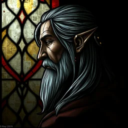 side - view portrait of eredin breacc glas from the witcher 3, stained glass window, very masterful