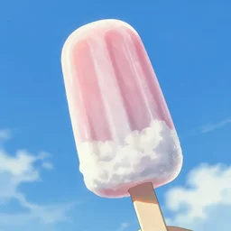 a giant popsicle, with clouds inside, blue sky, low angle, cinematic, makoto shinkai