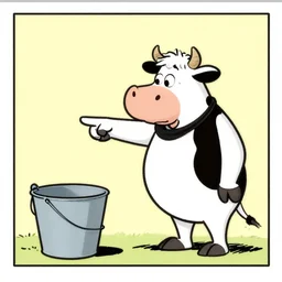 far side comic strip, gary larson, a cow points at a bucket, illustration