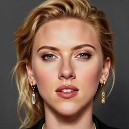 funny caricature painting of scarlett johansson, closeup of face, highly detailed, style by mahesh nambiar, archille superbi, carola rubio, an ultrafine hyperdetailed illustration unreal engine 5 highly rendered