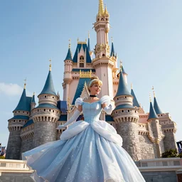 award winning cinematic still of cinderella castle in the magic kingdom, dynamic angles, directed by Orson Wells