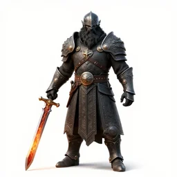 bugbear ranger holding a fire sword, exquisite details, black beard, white background, by studio muti