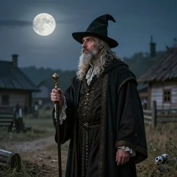 portait of a 1 9 th century hungarian wizard in a hungarian village. atmoshperical, full moon,, magical, natural lighting, dust, soft focus, fantasy concept art by munkacsi, csok istvan, barabas miklos and hollosy simon, trendgin in artstation, pinterest, louvre