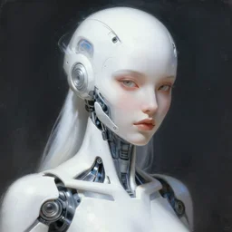 a white cast futuristic biomechanical humanoid woman with pretty face, porcelain skin, futuristic digital painting, cyberpunk, 8 k,
