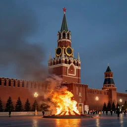high quality photo of fire on Kremlin, highly detailed, 8k, professional