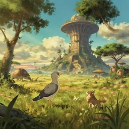 the leonin homeworld is an afrofantasy oasis in the african savannah, studio ghibli, pixar and disney animation, sharp, rendered in unreal engine 5, bloom, dramatic lighting