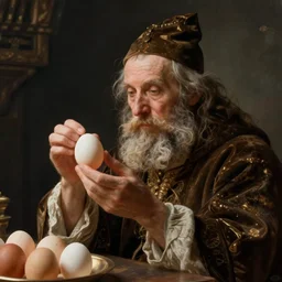 wizard examining eggs, Rembrandt